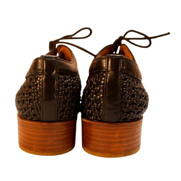& Other Stories Black Woven Leather Oxford Shoes Lace-Up & Stacked Heel S 6.5 - Picture 3 of 10